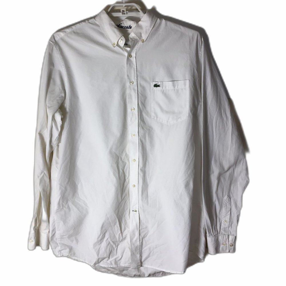 Lacoste sz XLT mens white button front down shirt